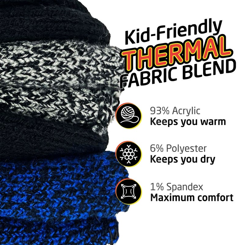 HOT FEET Kids Thermal Socks â€“ Thick Warm Winter Socks for Boys & Girls, Cozy & Insulated, 2 Pack Stocking stuffers, shoe size 2-6, Black/Blue Marl and Black/Grey Marl - Image 2